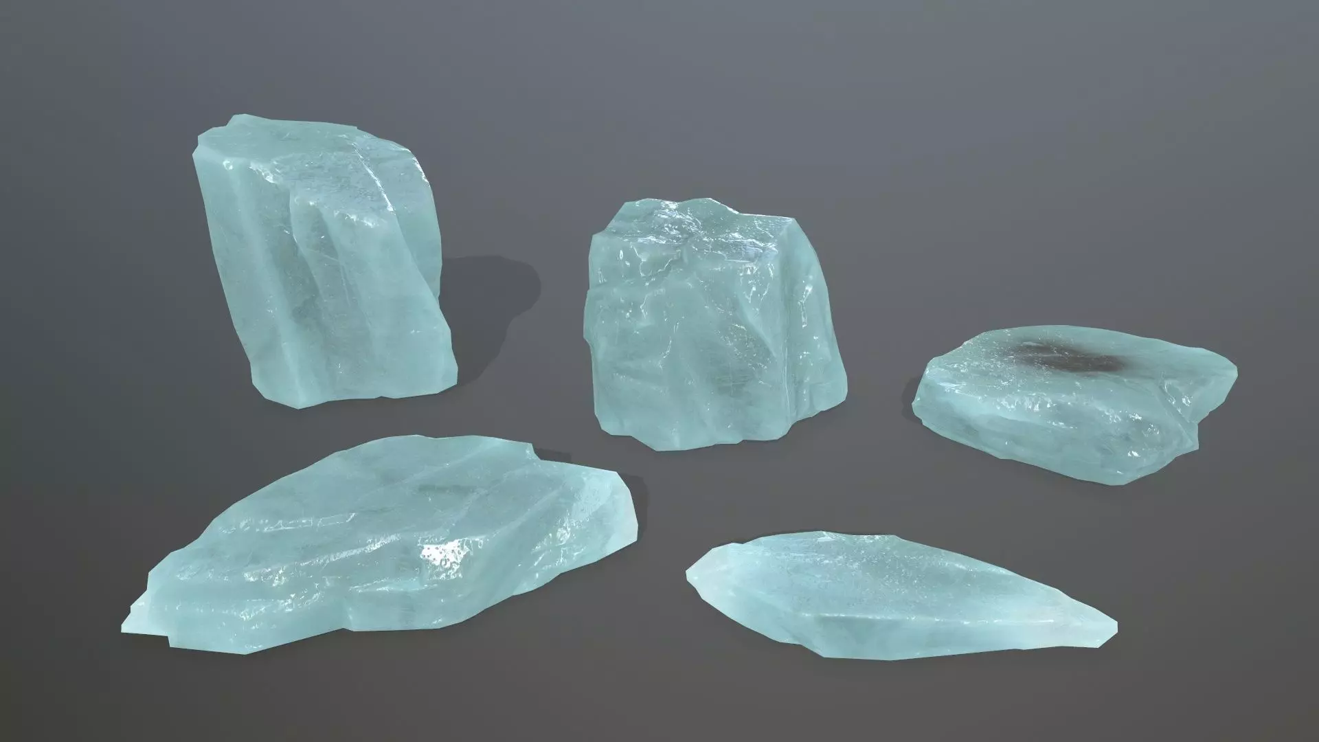 Ice Set aquamarine crystal Low-poly 3D model_0