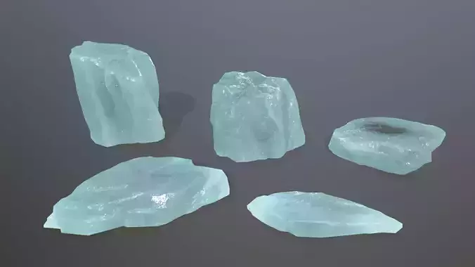 Ice Set aquamarine crystal Low-poly 3D model