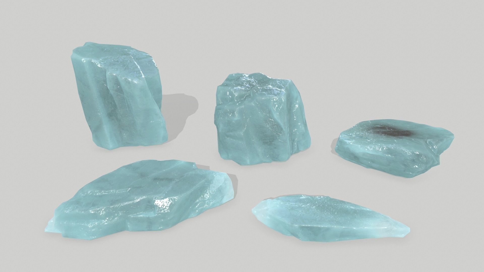 Ice Set aquamarine crystal Low-poly 3D model_1