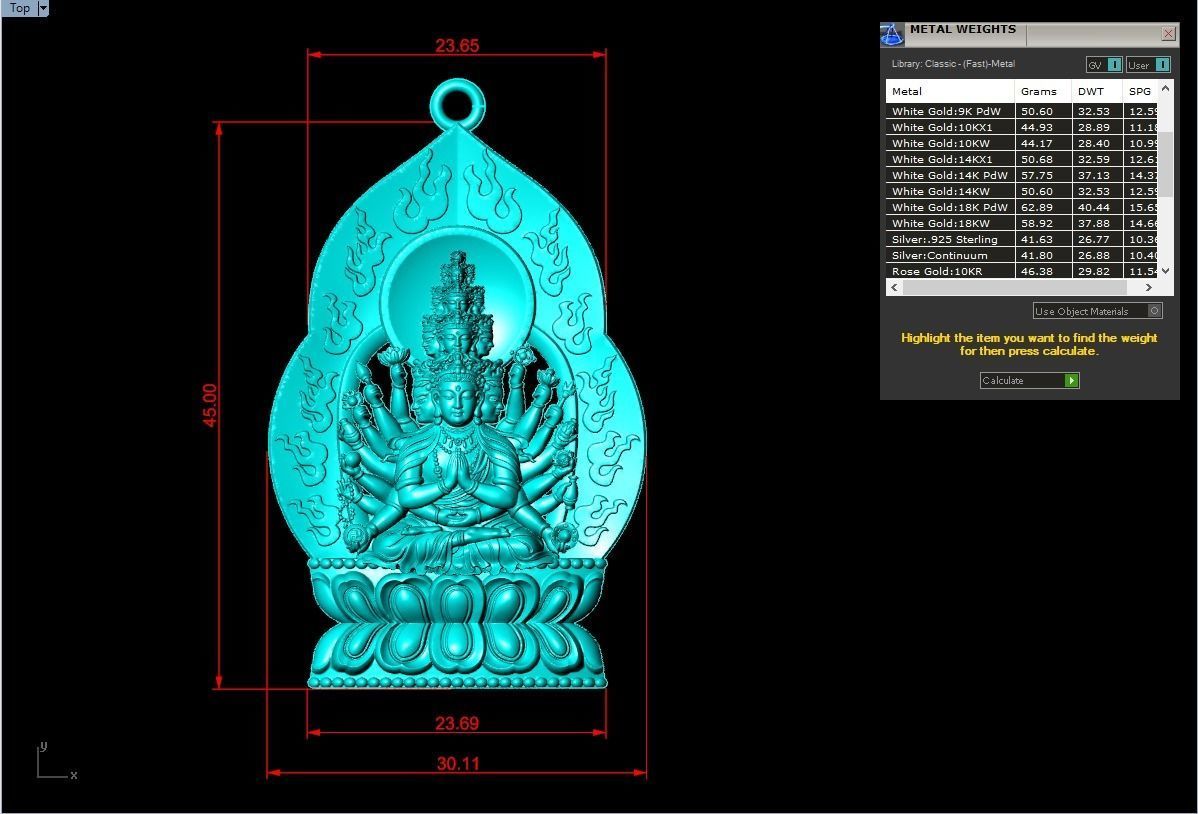  Guan Yin thousand eyes  hands - Avalokistesvara Buddha  pendant 3D print model_9