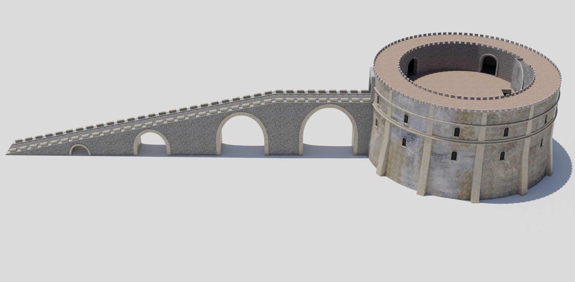 Castle with tower and stairs Low-poly 3D model_4