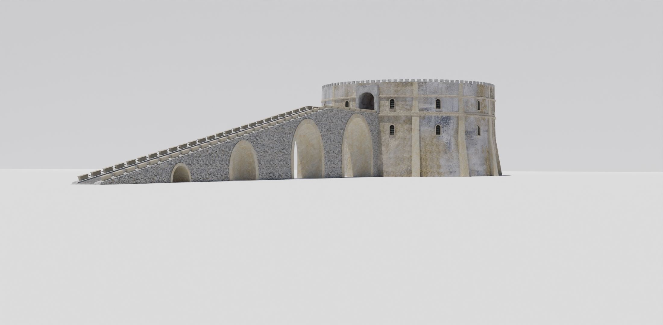 Castle with tower and stairs Low-poly 3D model_6