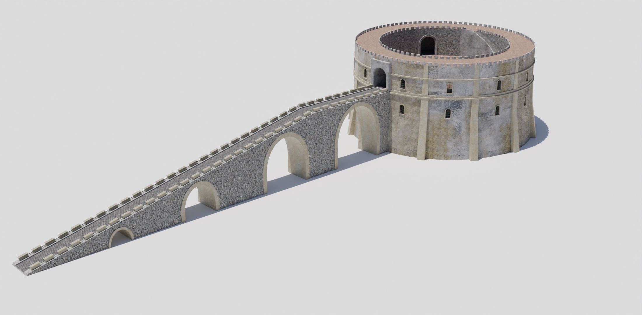 Castle with tower and stairs Low-poly 3D model_5