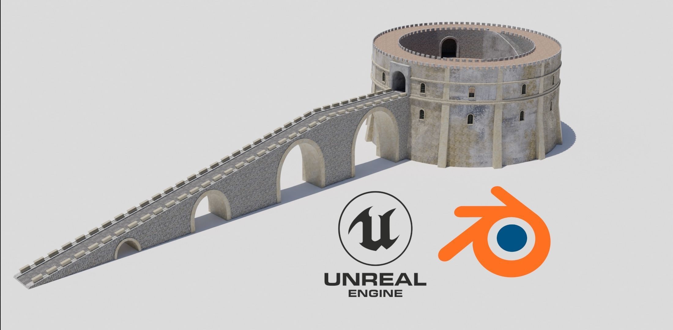 Castle with tower and stairs Low-poly 3D model_3