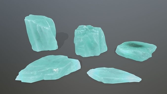 Ice Set aquamarine crystal Low-poly 3D model