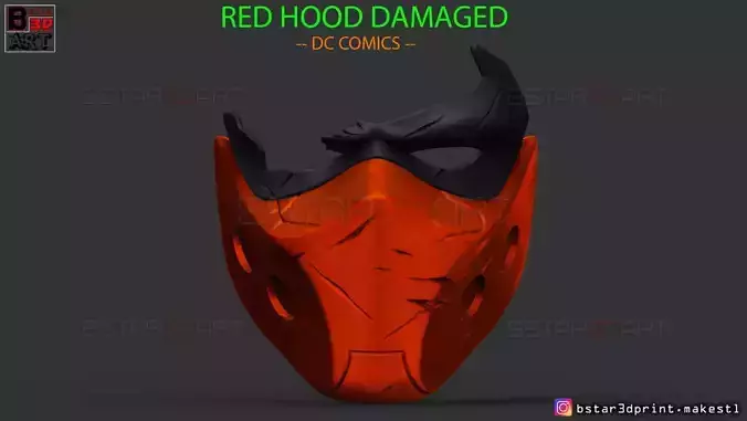 Red Hood Mask Damaged - DC comics Mask 3D print model