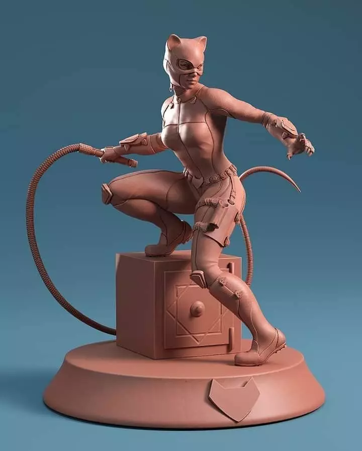 Catwoman statue of cat woman holding gun 3D print model_0