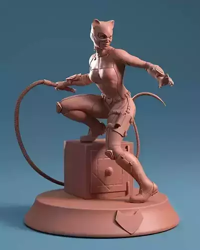 Catwoman statue of cat woman holding gun