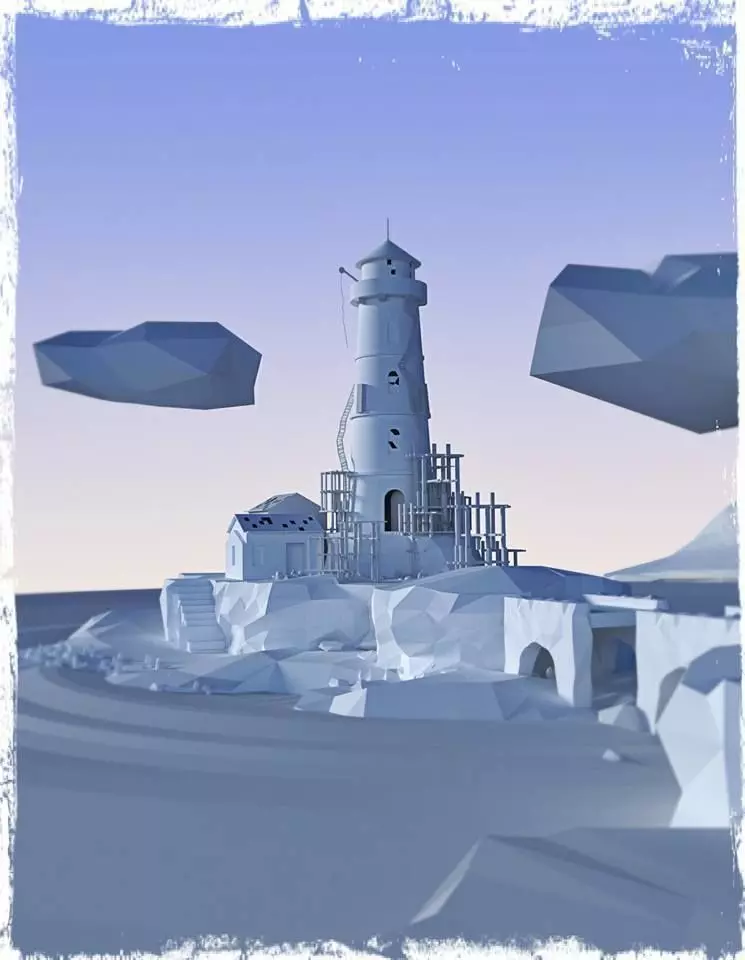 low poly scene island with lighthouse in middle Free low-poly 3D model