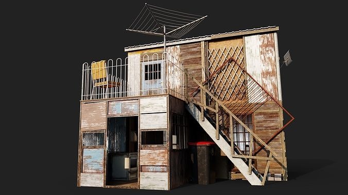 Colourful Shack Low-poly 3D model 3