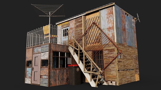 Colourful Shack Low-poly 3D model 2