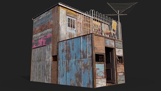 Colourful Shack Low-poly 3D model 6