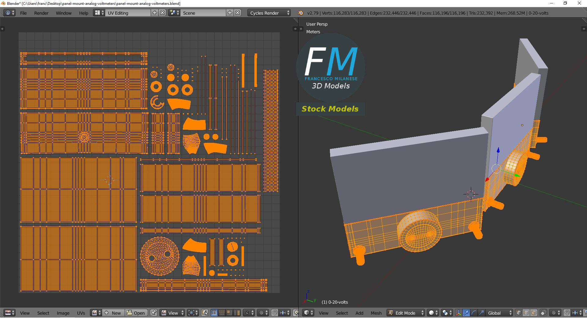 Panel mount analog voltmeters 3D model_10