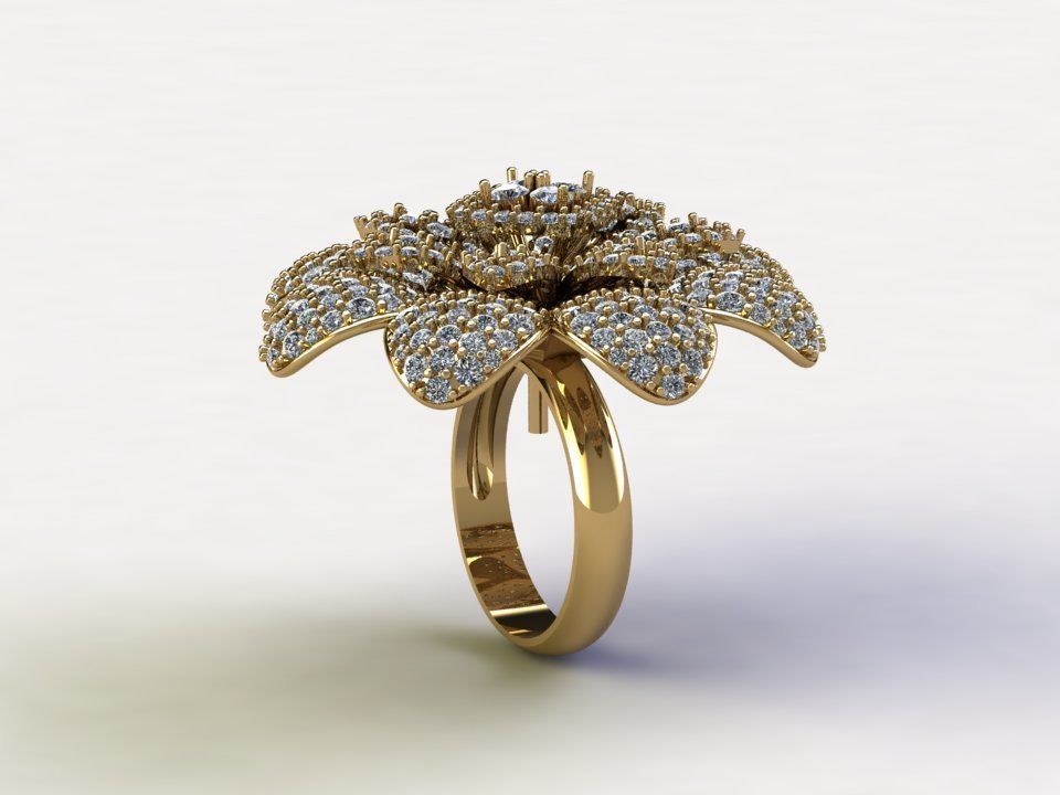 R123 women diamond ring 2021 with flower design 3D model_3