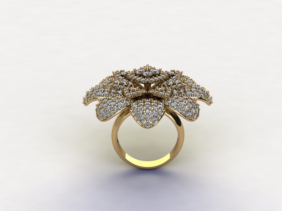 R123 women diamond ring 2021 with flower design 3D model_4