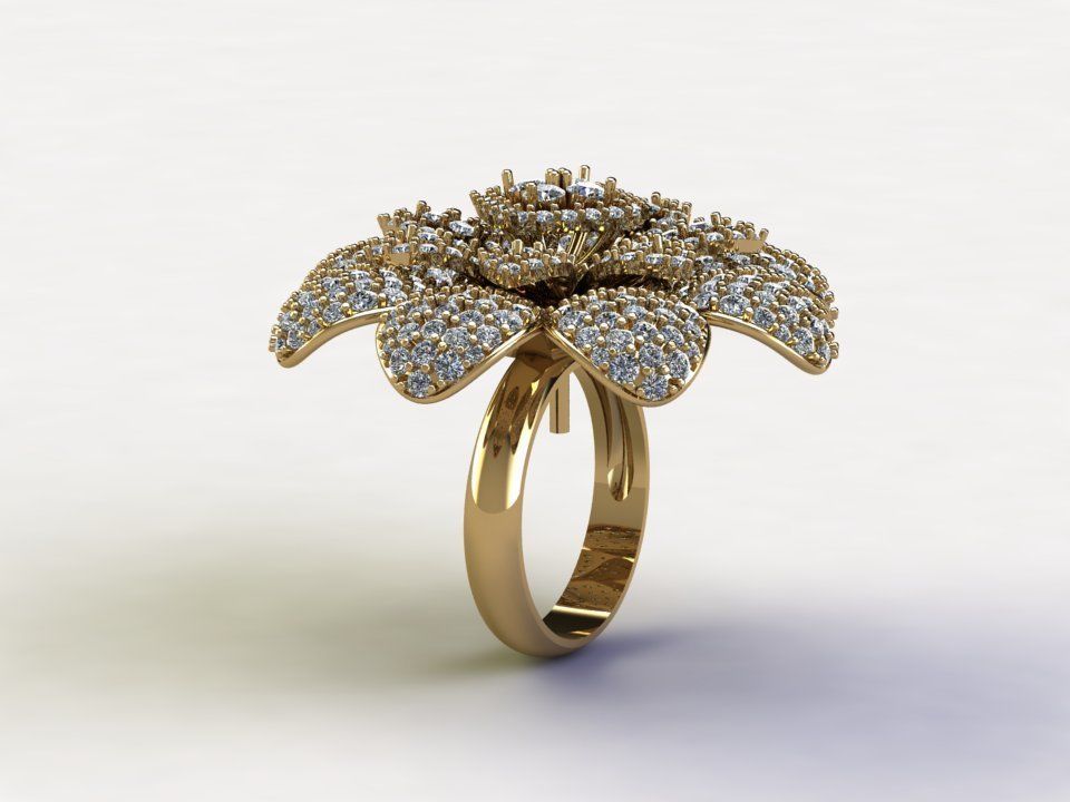 R123 women diamond ring 2021 with flower design 3D model_2