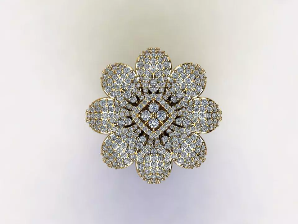 R123 women diamond ring 2021 with flower design 3D model_0