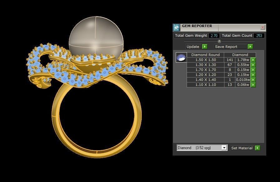 R122 women diamond ring with peal cad file 2021 3D model_1