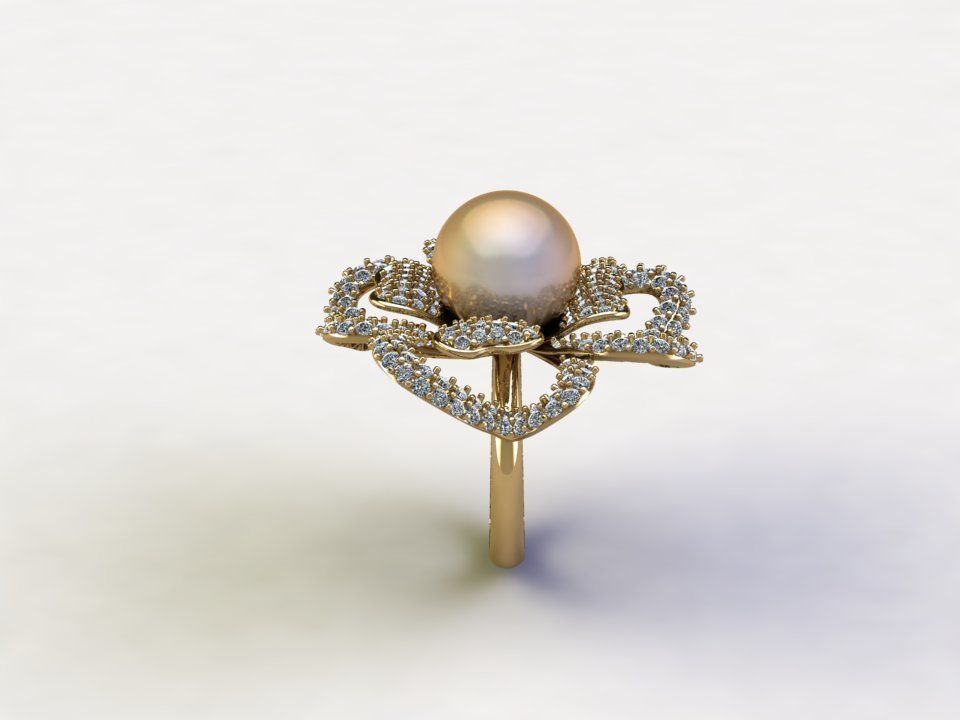 R122 women diamond ring with peal cad file 2021 3D model_5