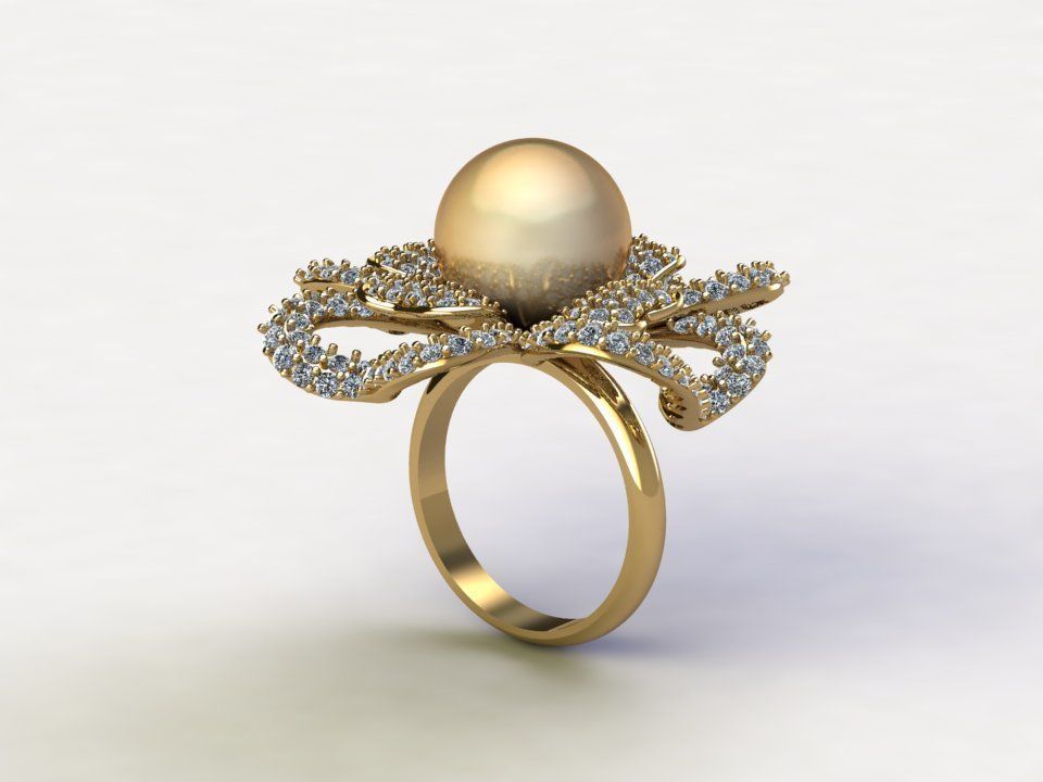 R122 women diamond ring with peal cad file 2021 3D model_3