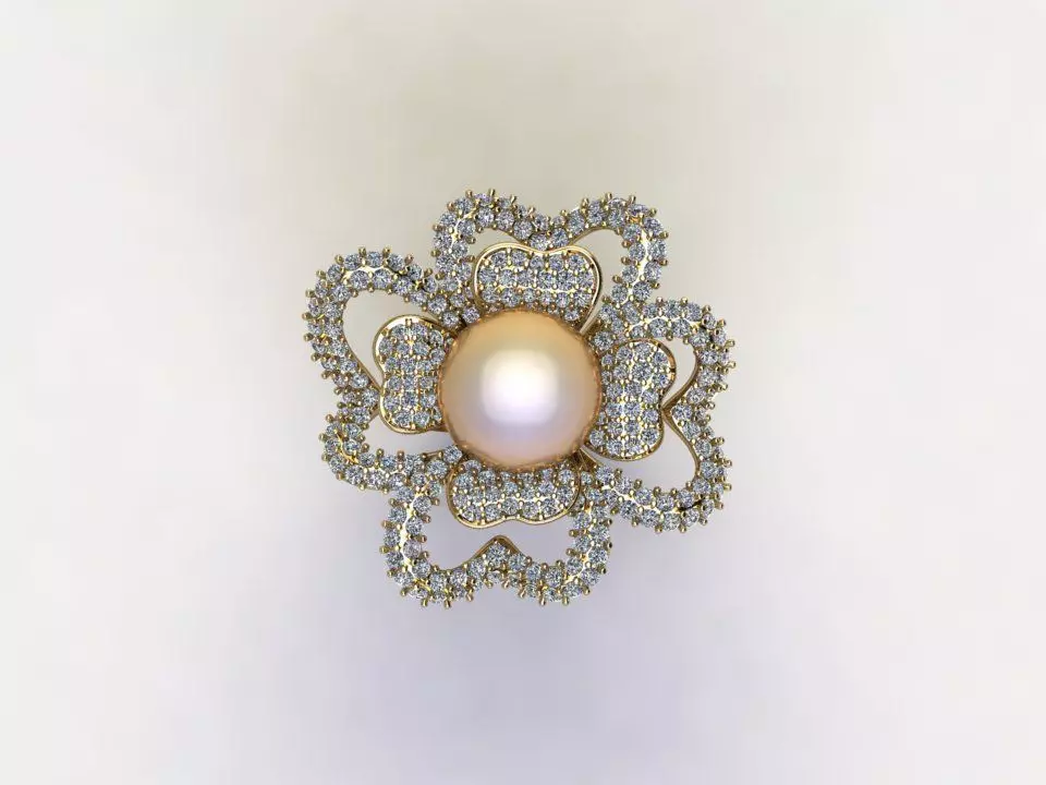 R122 women diamond ring with peal cad file 2021 3D model_0