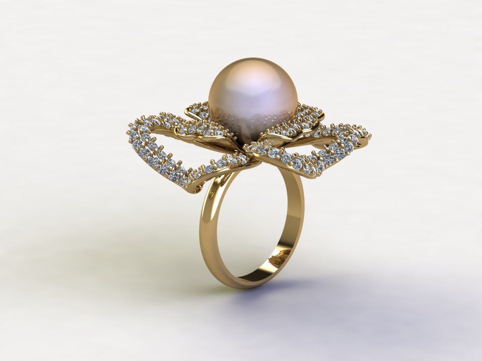 R122 women diamond ring with peal cad file 2021 3D model_2