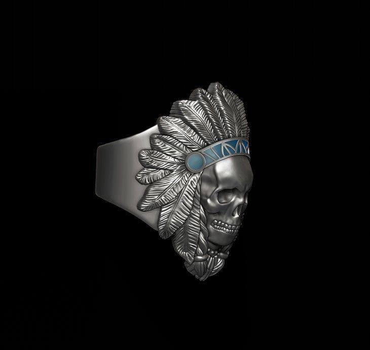 Native skull ring 3D print model_7