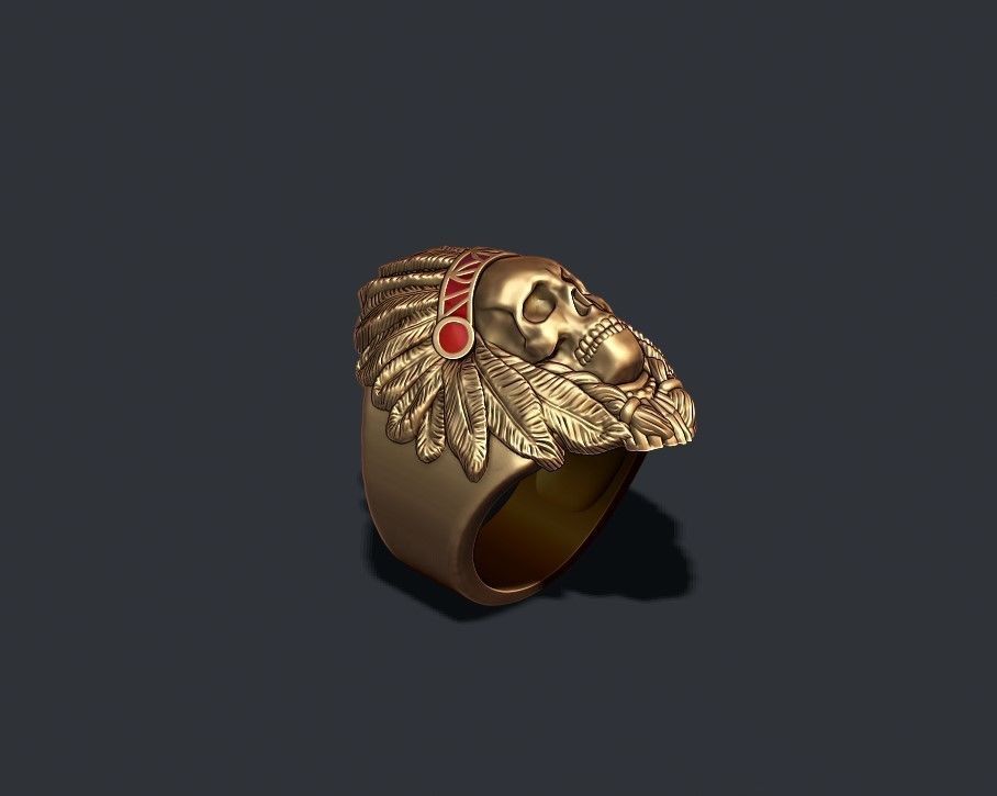 Native skull ring 3D print model_5