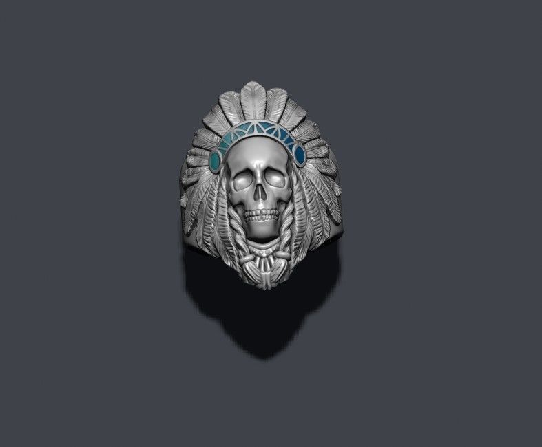 Native skull ring 3D print model_3