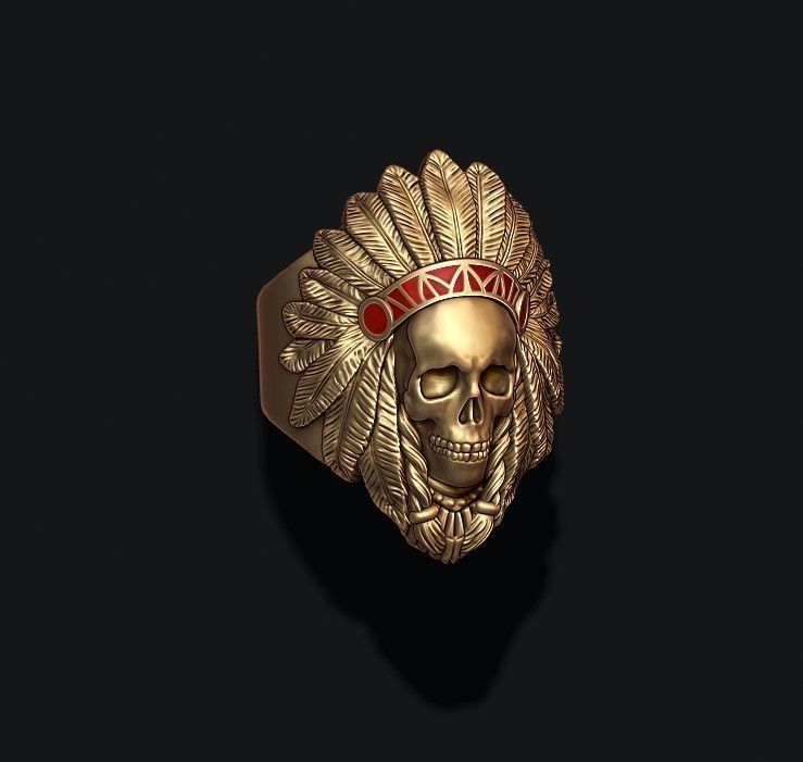 Native skull ring 3D print model_2