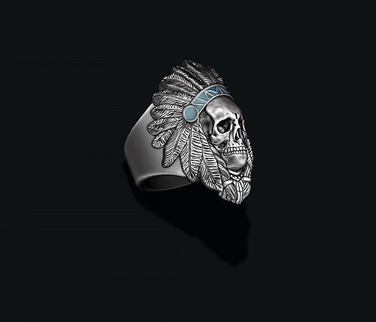 Native skull ring 3D print model_10