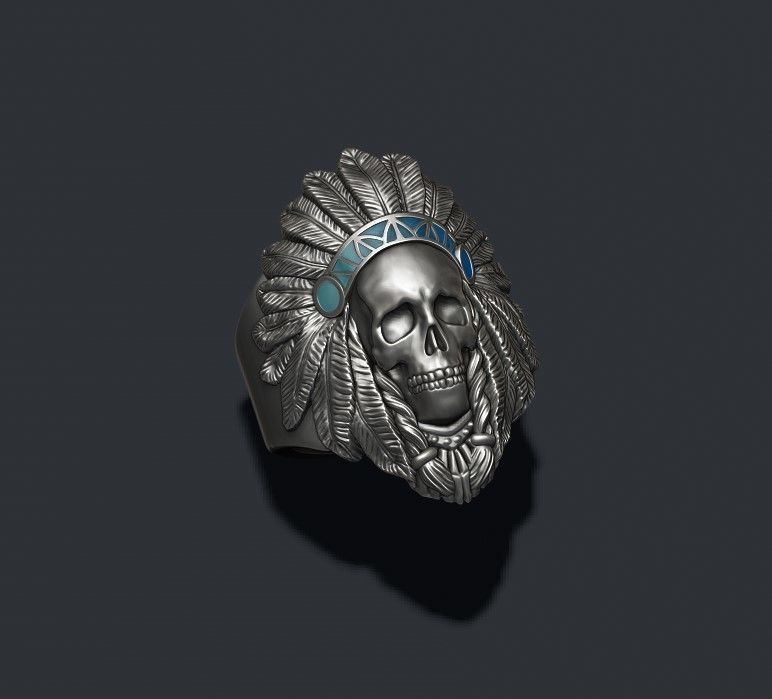 Native skull ring 3D print model_6