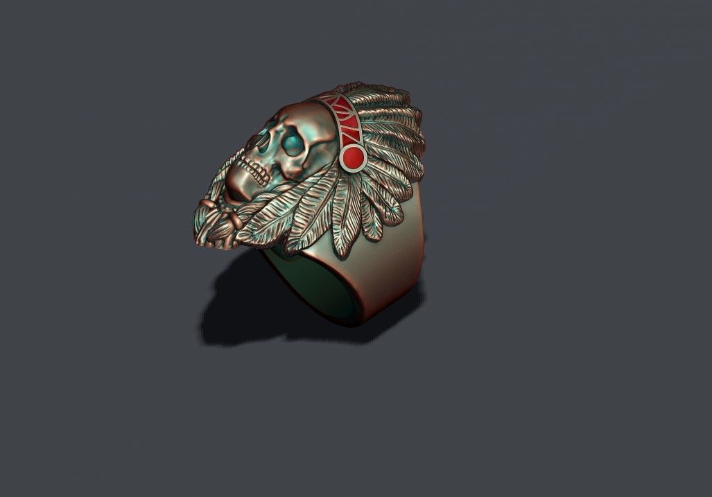 Native skull ring 3D print model_8