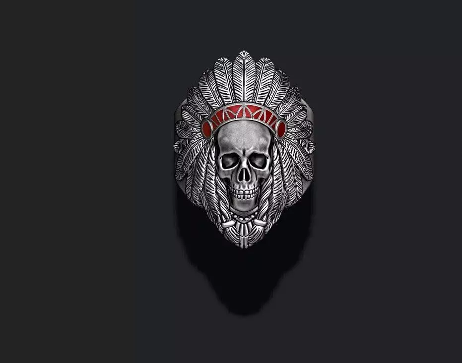 Native skull ring 3D print model_0