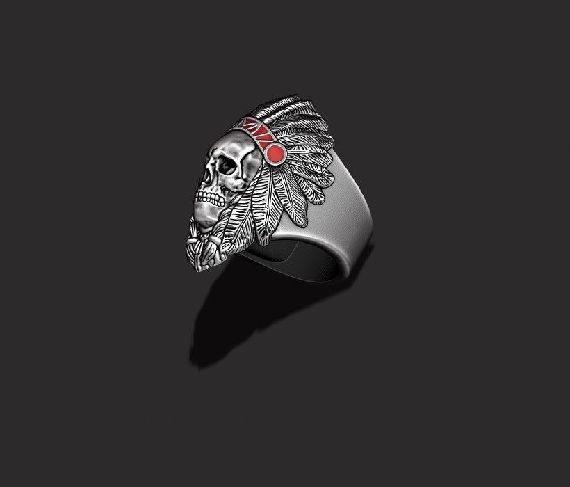 Native skull ring 3D print model_9