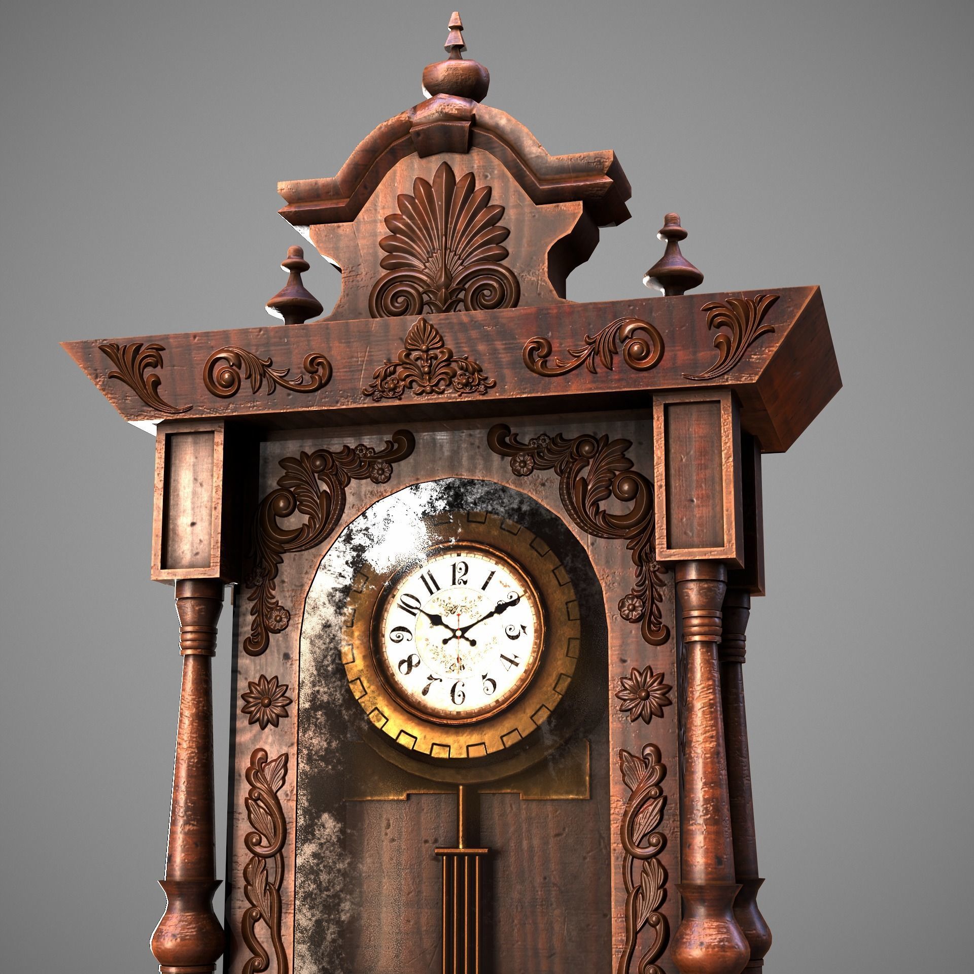 Wooden Wall Clock Low-poly 3D model_3