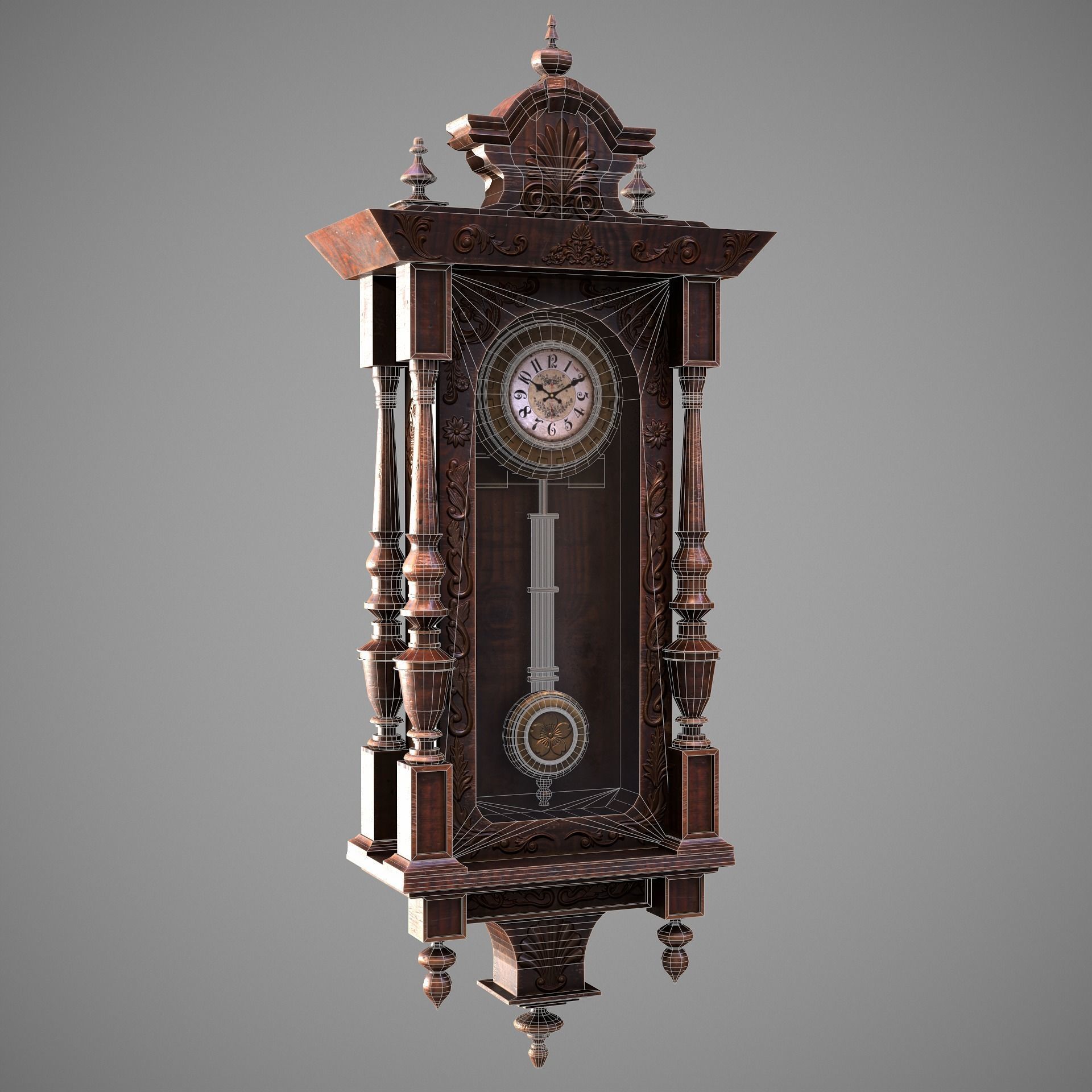 Wooden Wall Clock Low-poly 3D model_16