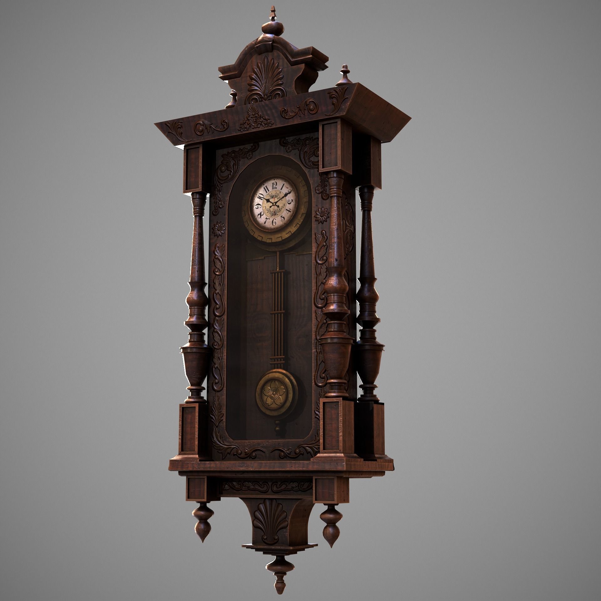 Wooden Wall Clock Low-poly 3D model_1