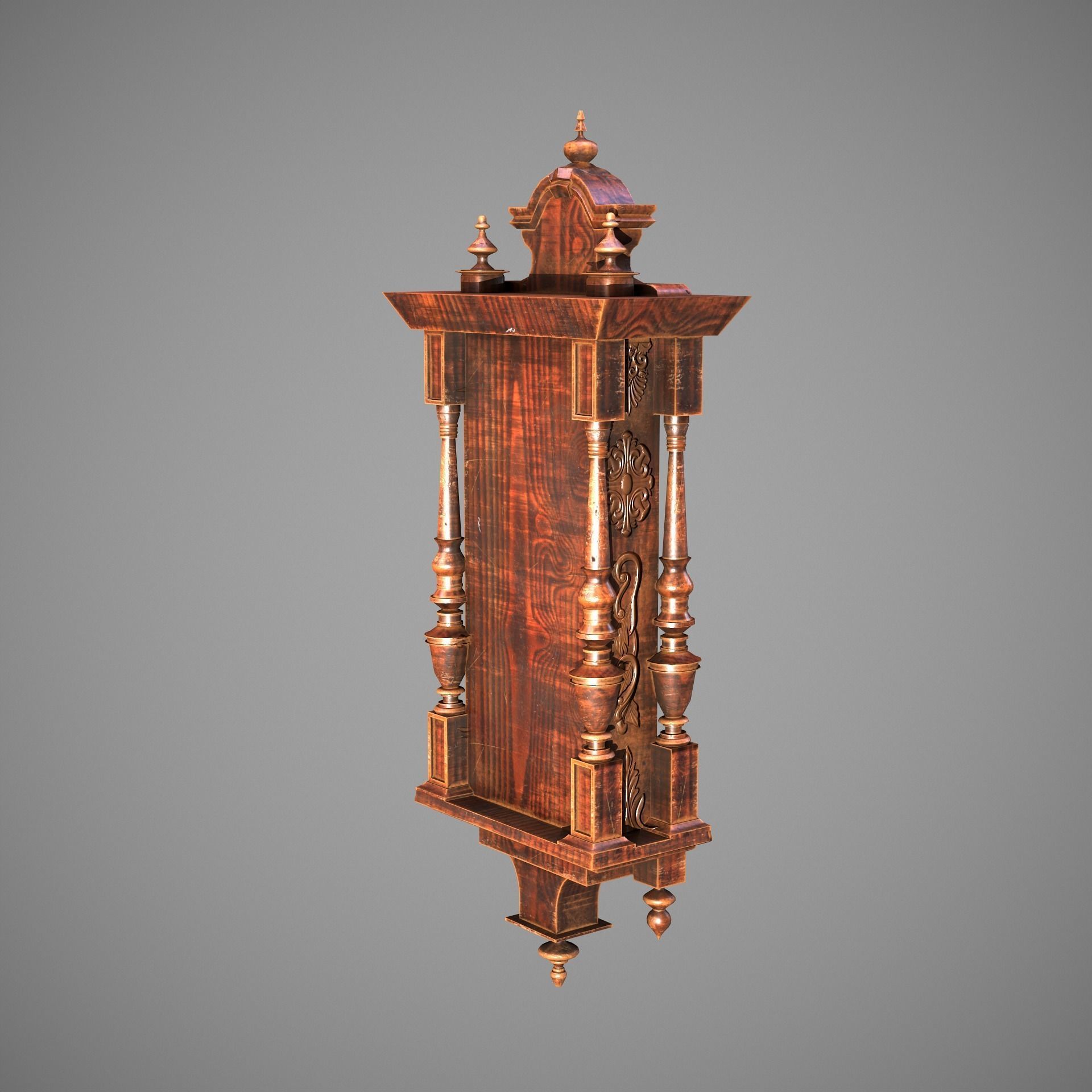 Wooden Wall Clock Low-poly 3D model_10