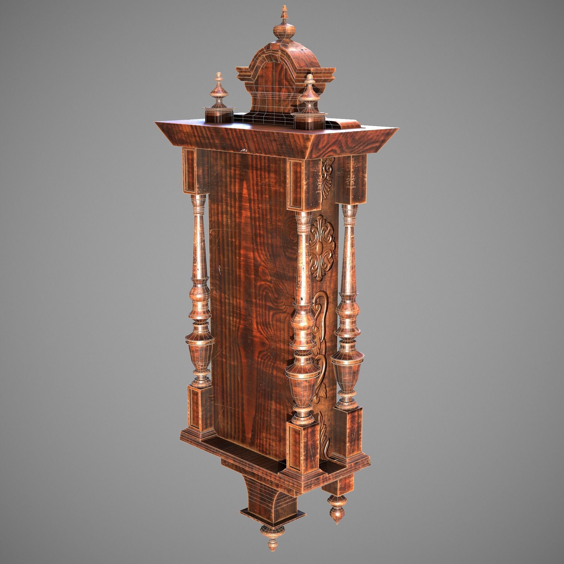 Wooden Wall Clock Low-poly 3D model_19