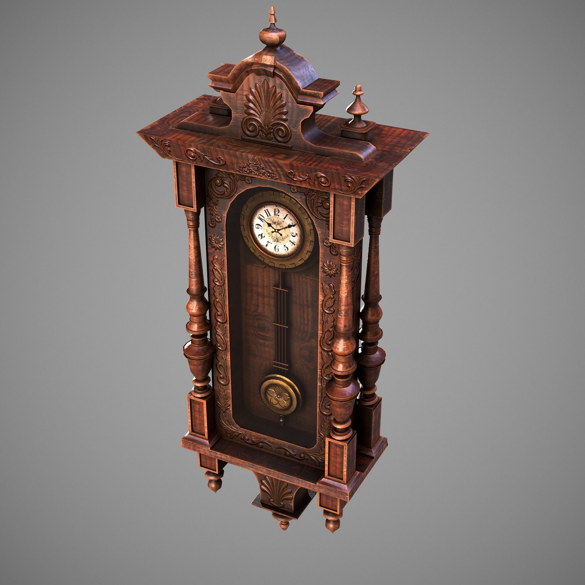 Wooden Wall Clock Low-poly 3D model_7