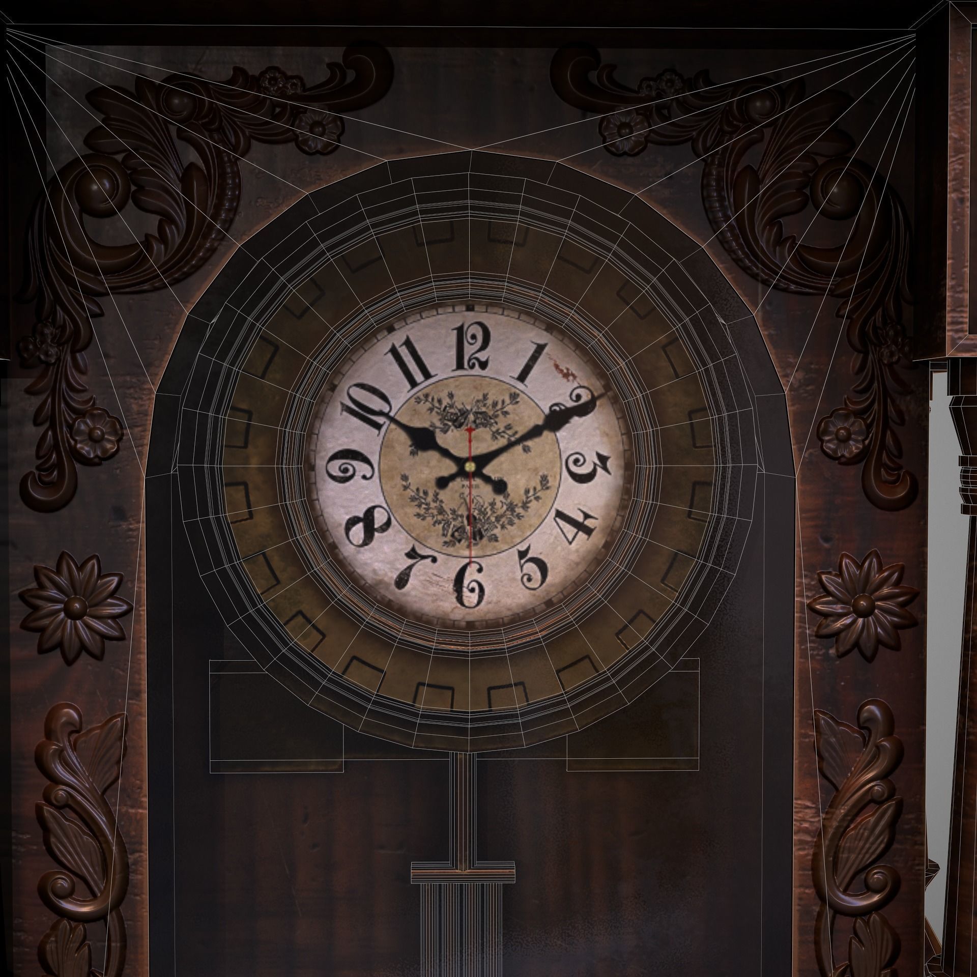 Wooden Wall Clock Low-poly 3D model_18