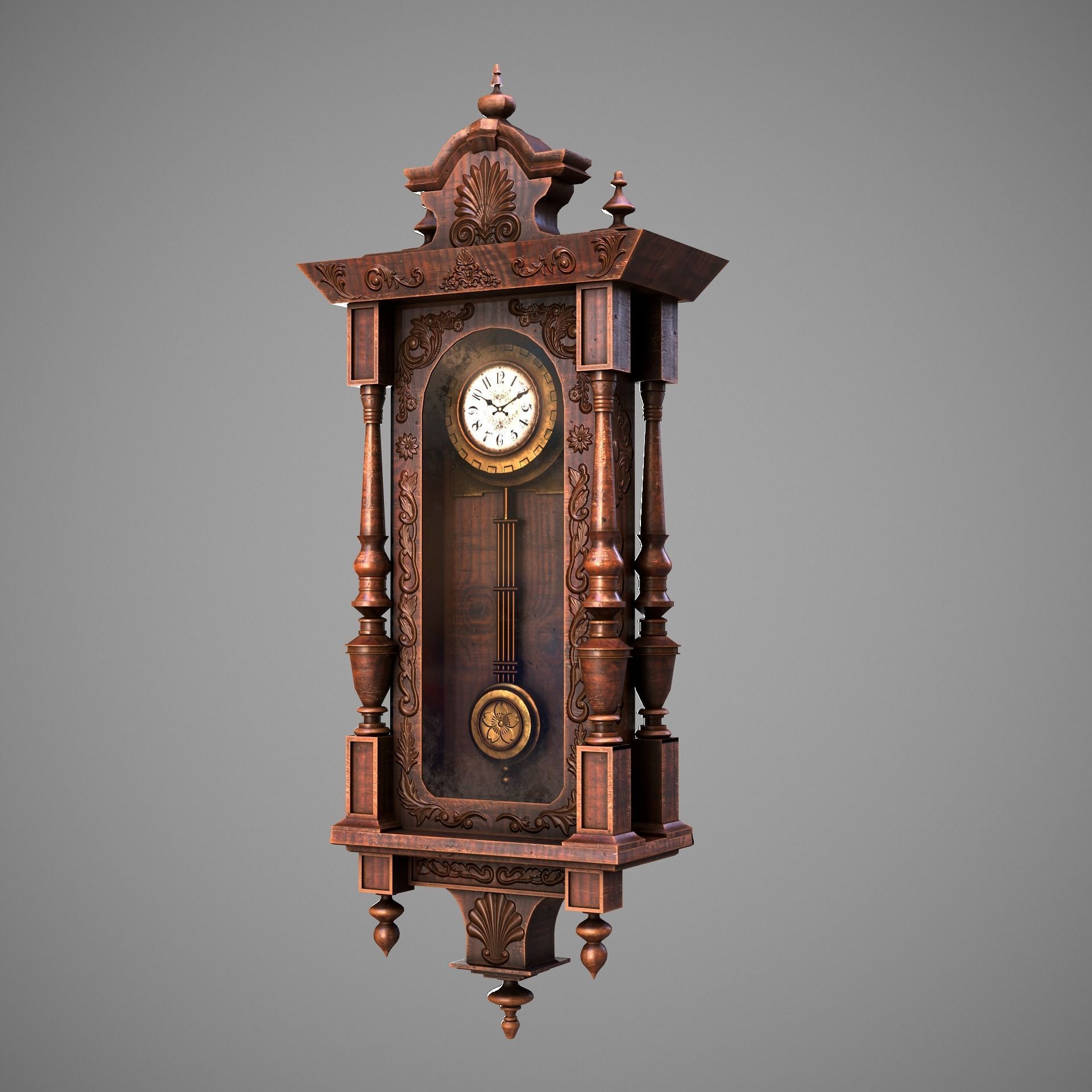 Wooden Wall Clock Low-poly 3D model_6