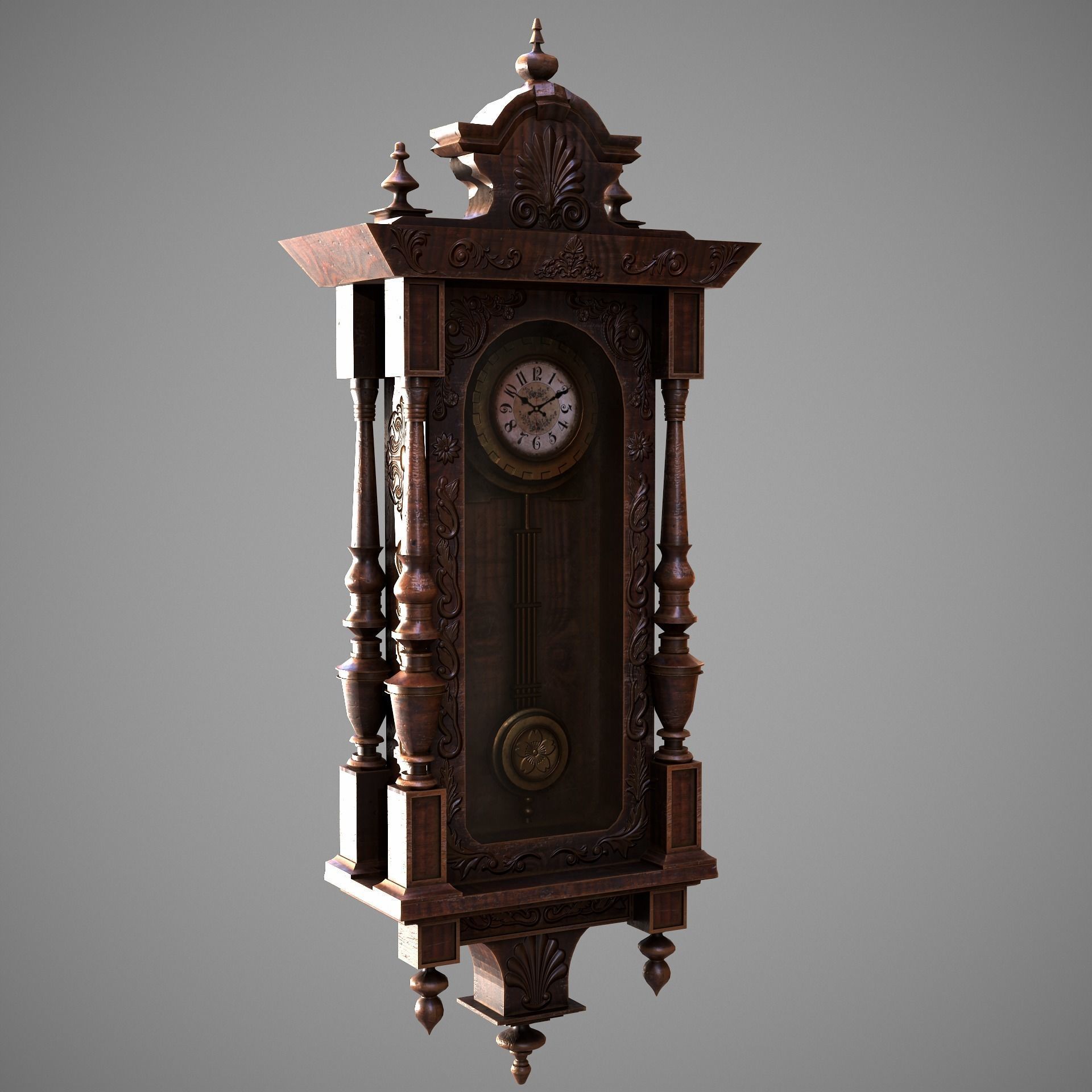 Wooden Wall Clock Low-poly 3D model_11