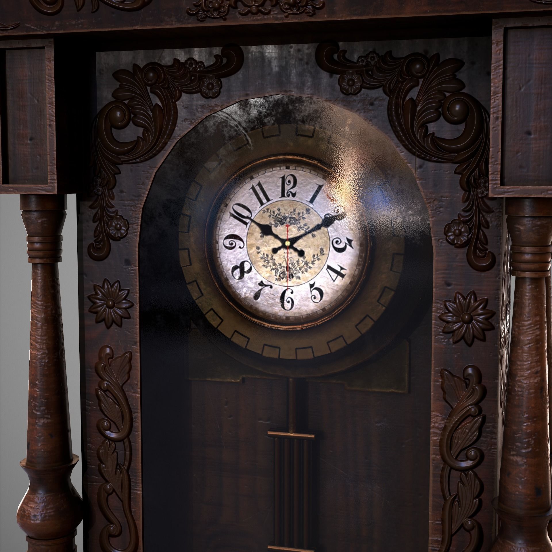 Wooden Wall Clock Low-poly 3D model_9