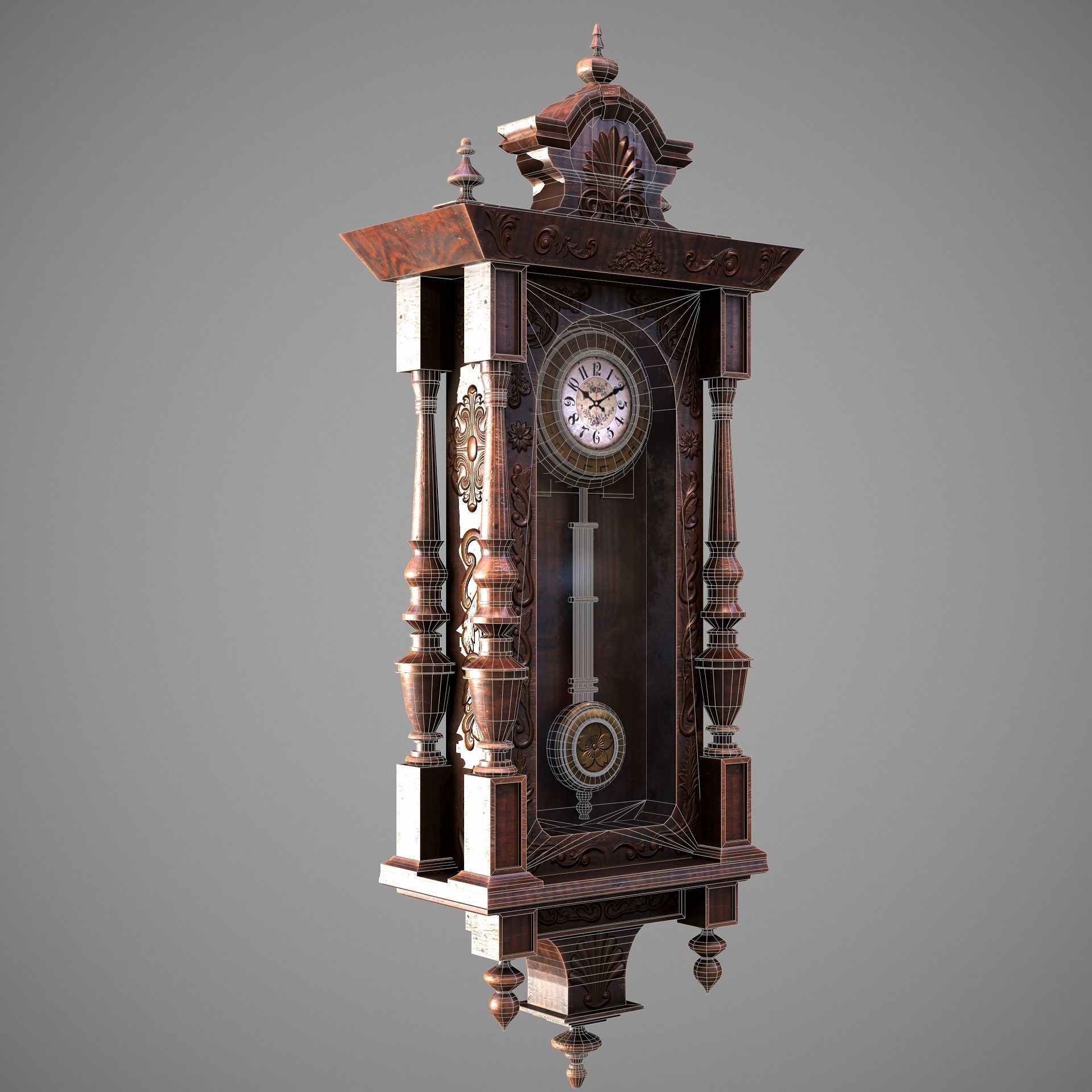 Wooden Wall Clock Low-poly 3D model_20