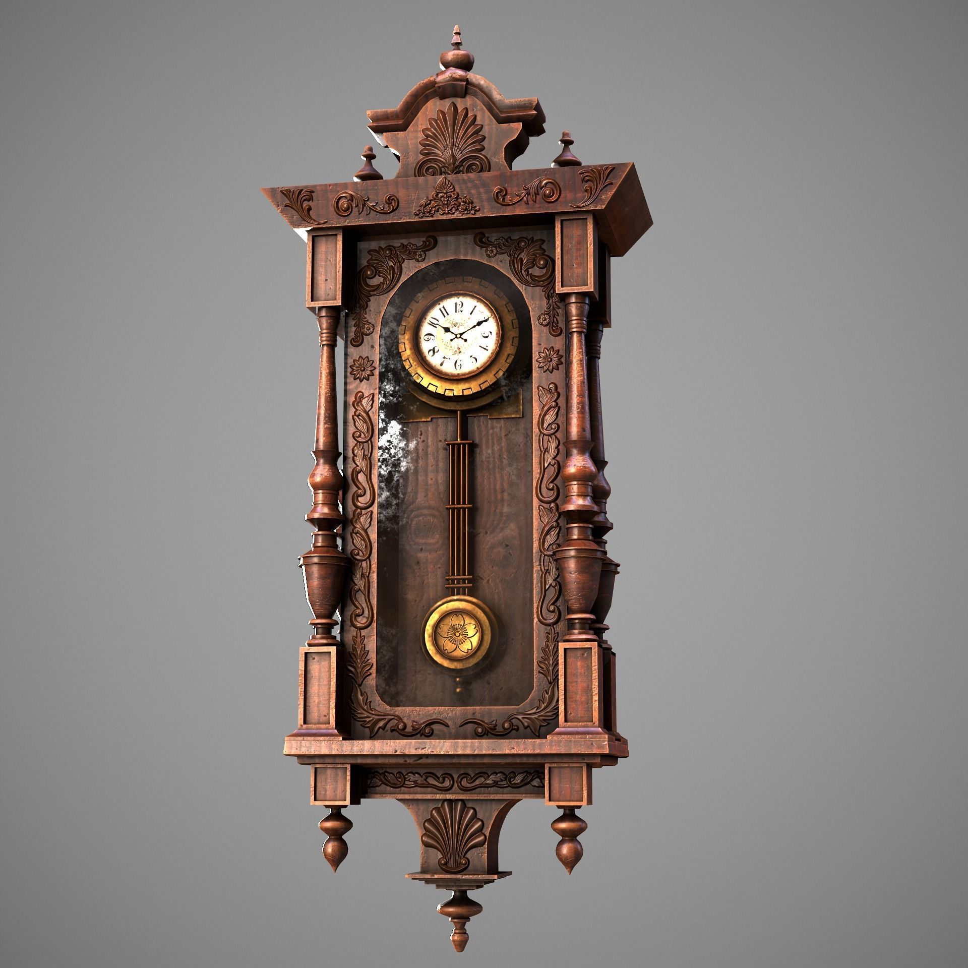 Wooden Wall Clock Low-poly 3D model_4