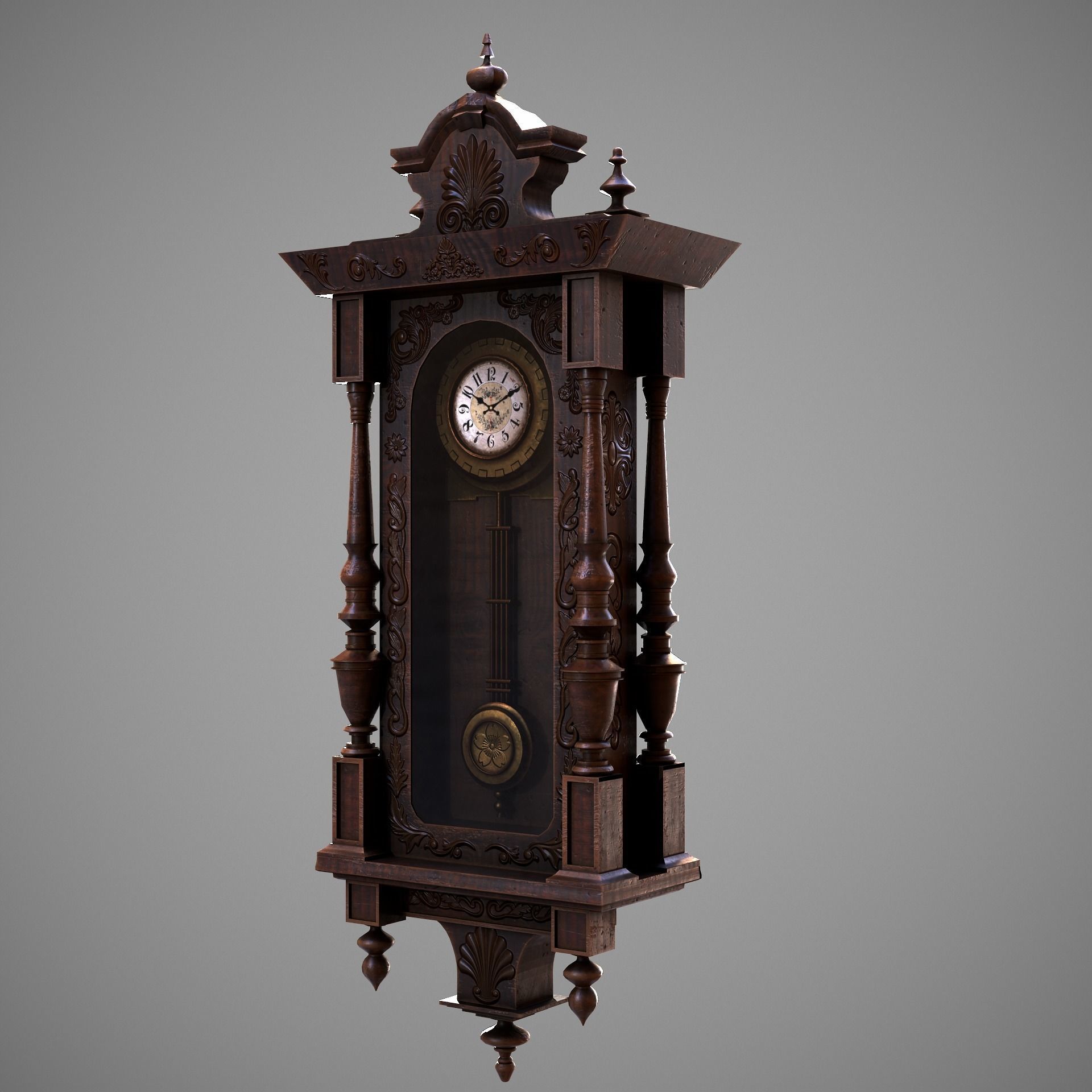 Wooden Wall Clock Low-poly 3D model_12