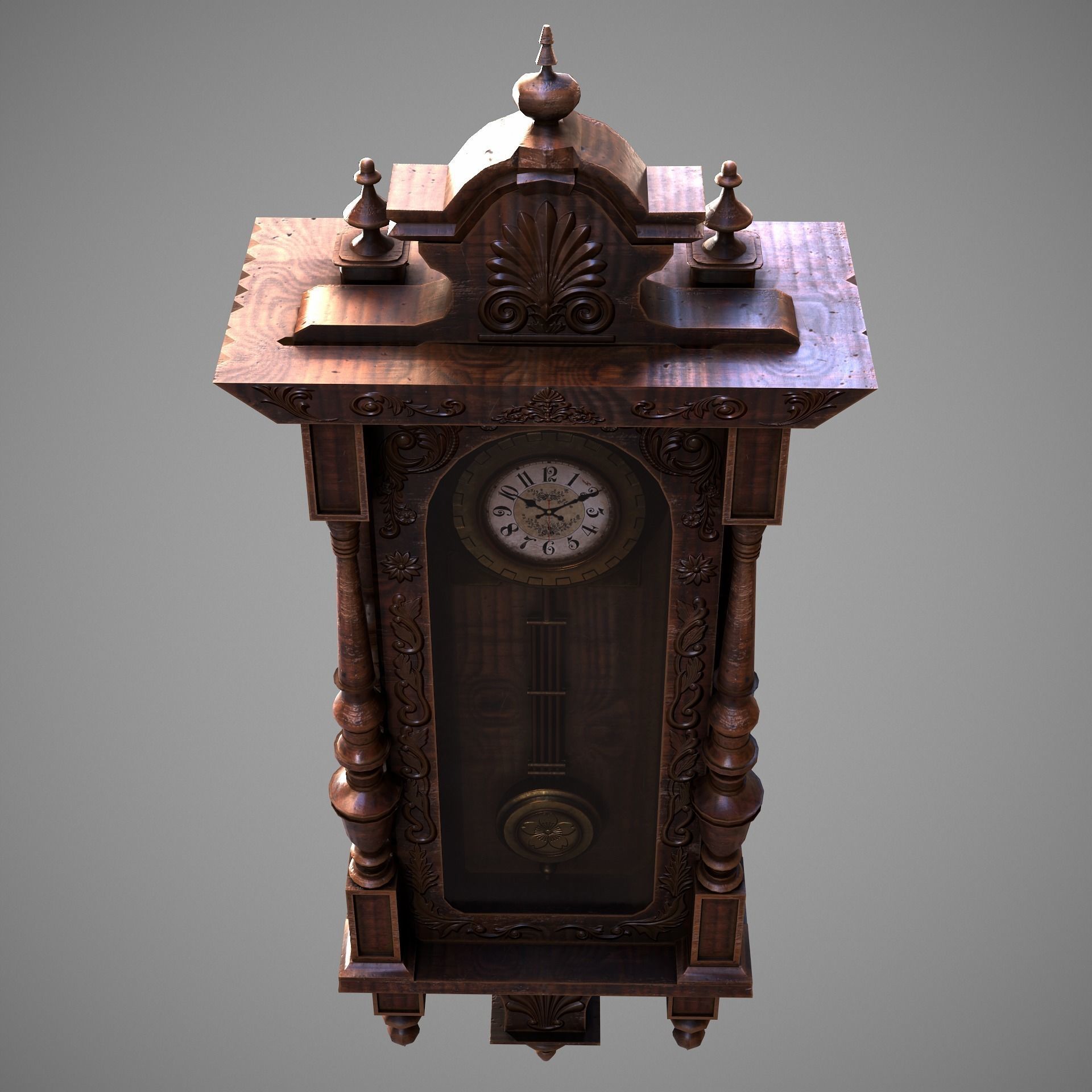 Wooden Wall Clock Low-poly 3D model_14