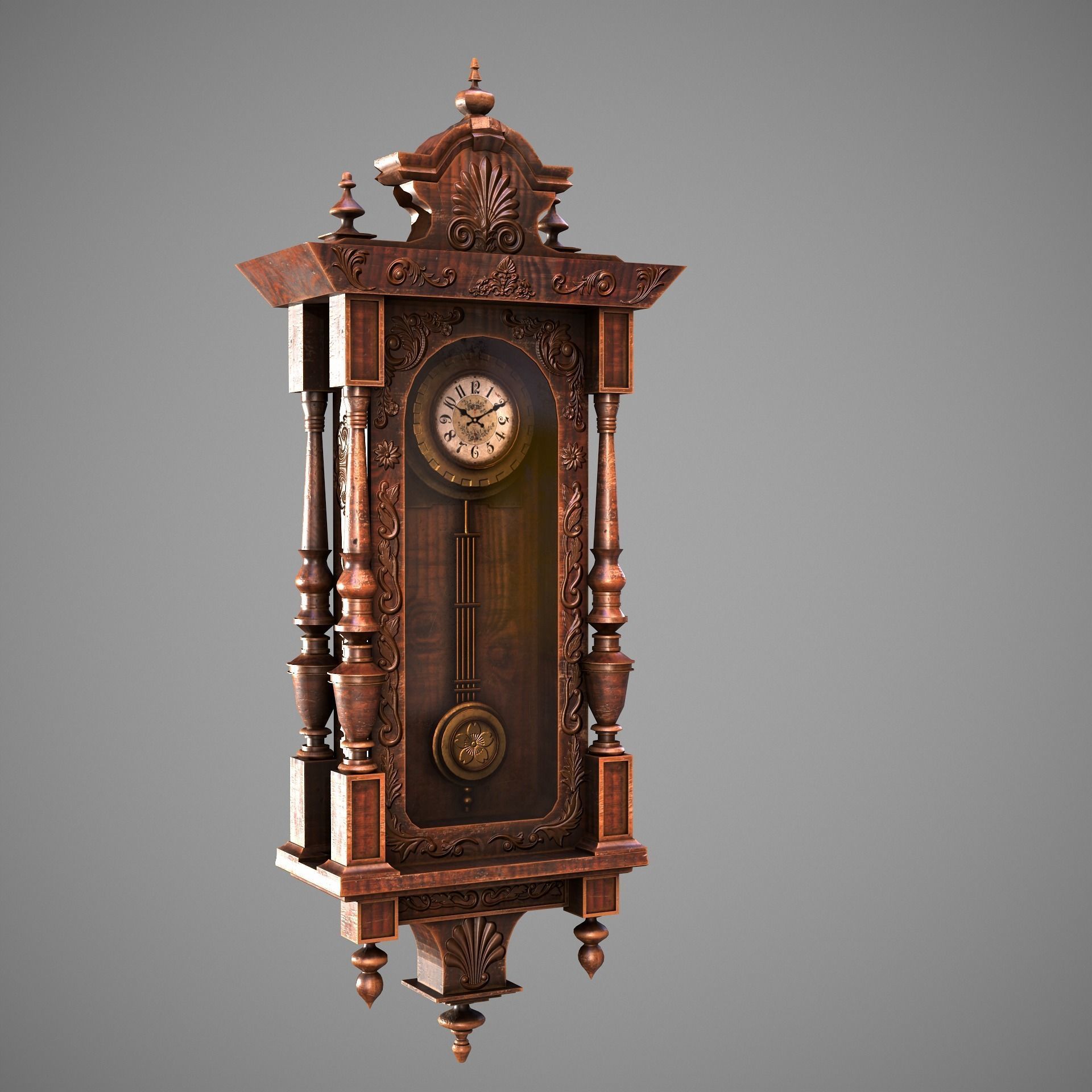 Wooden Wall Clock Low-poly 3D model_5